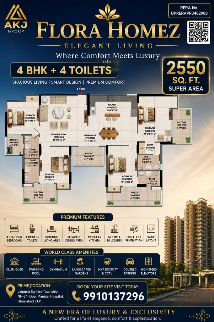 4 BHK floor plan 2,550 Sq.Ft.